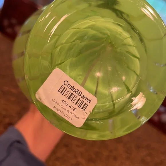 Crate & Barrel Tall Green Stripe Squeeze Handblown Vase 15 1/2" - Picture 3 of 4